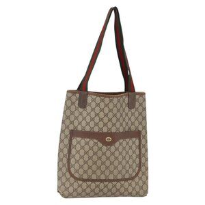 GUCCI GG Supreme Web Sherry Line Tote Bag PVC Beige Red 89 02 003 Auth 145657